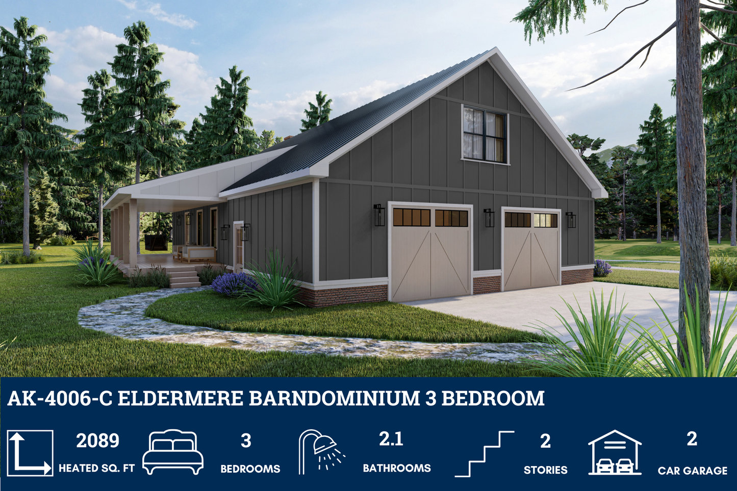 AK-4006-C Eldermere Barndominium House Plan