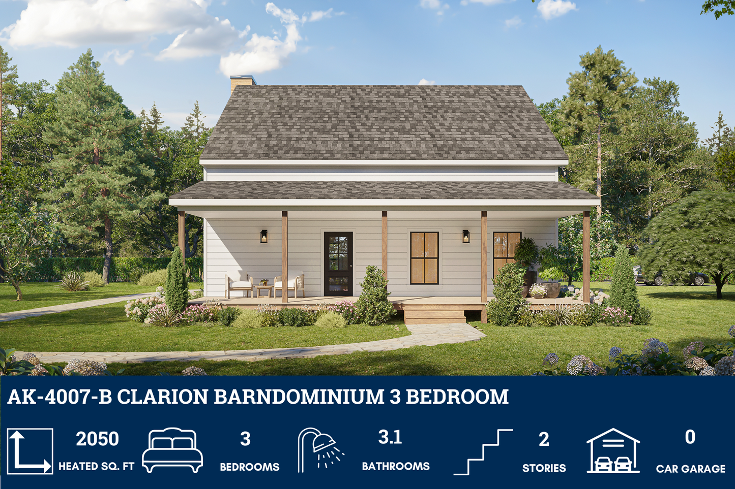 AK-4007-B Clarion Barndominium House Plan