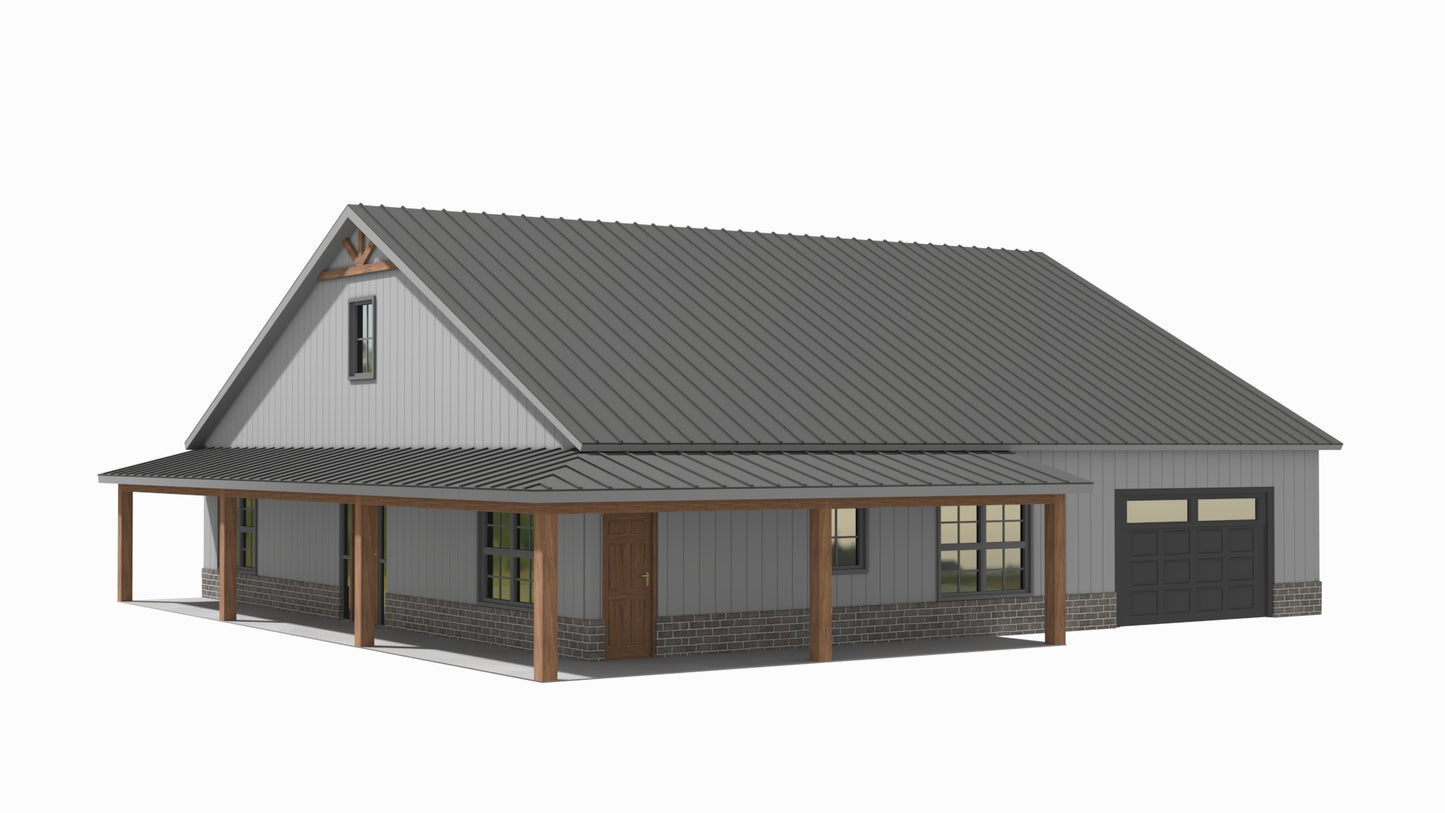BCO-40092-W White Barndominium House Plan