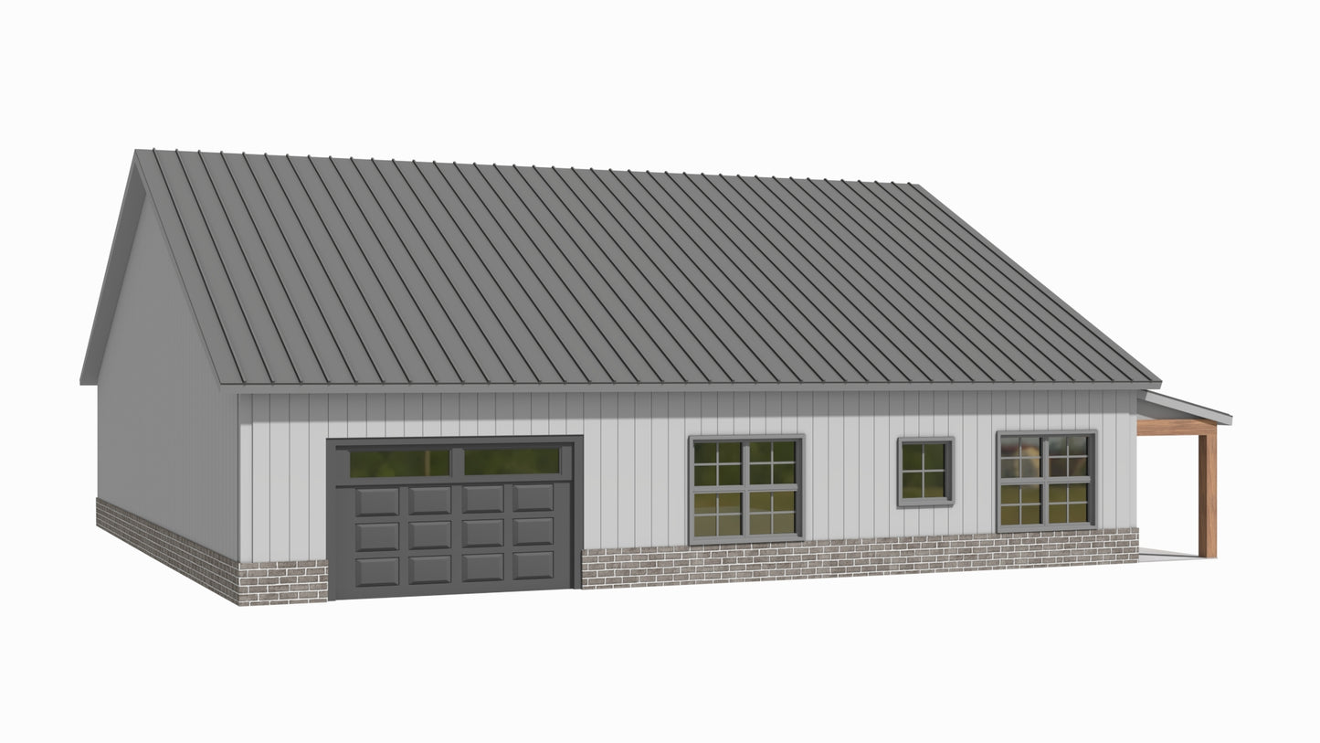 BCO-40092-W White Barndominium House Plan