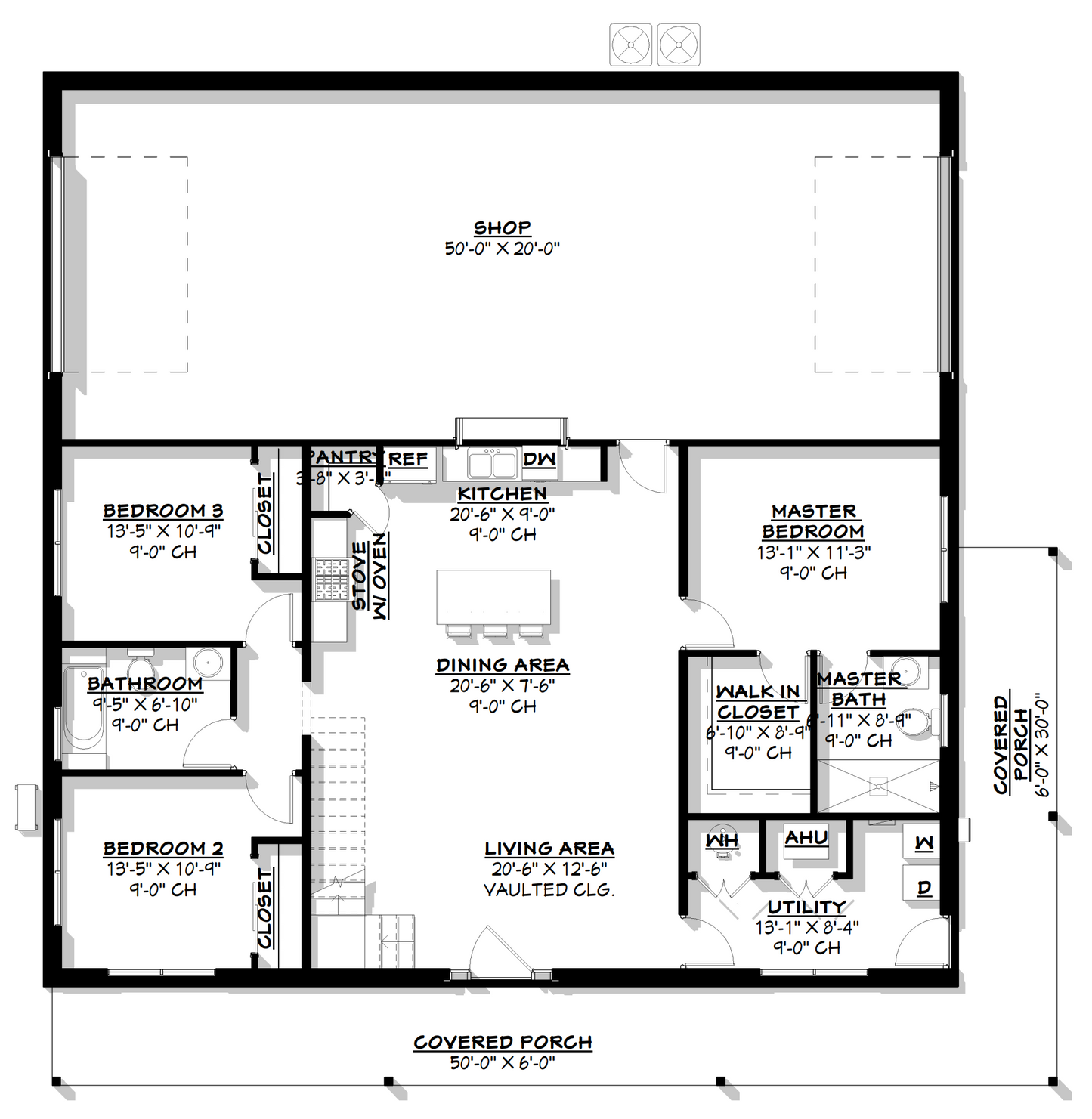 BCO-40092-W White Barndominium House Plan