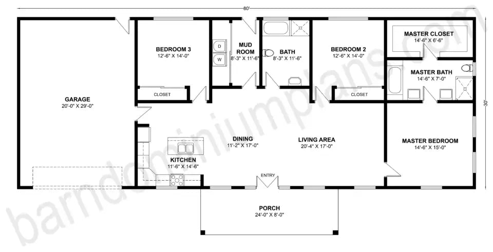 BCO-40106 Barndominium House Plan