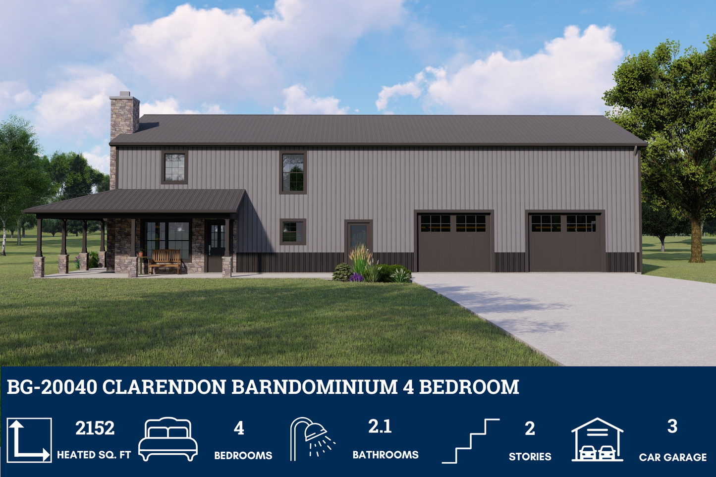BG-20040 Clarendon Barndominium House Plan