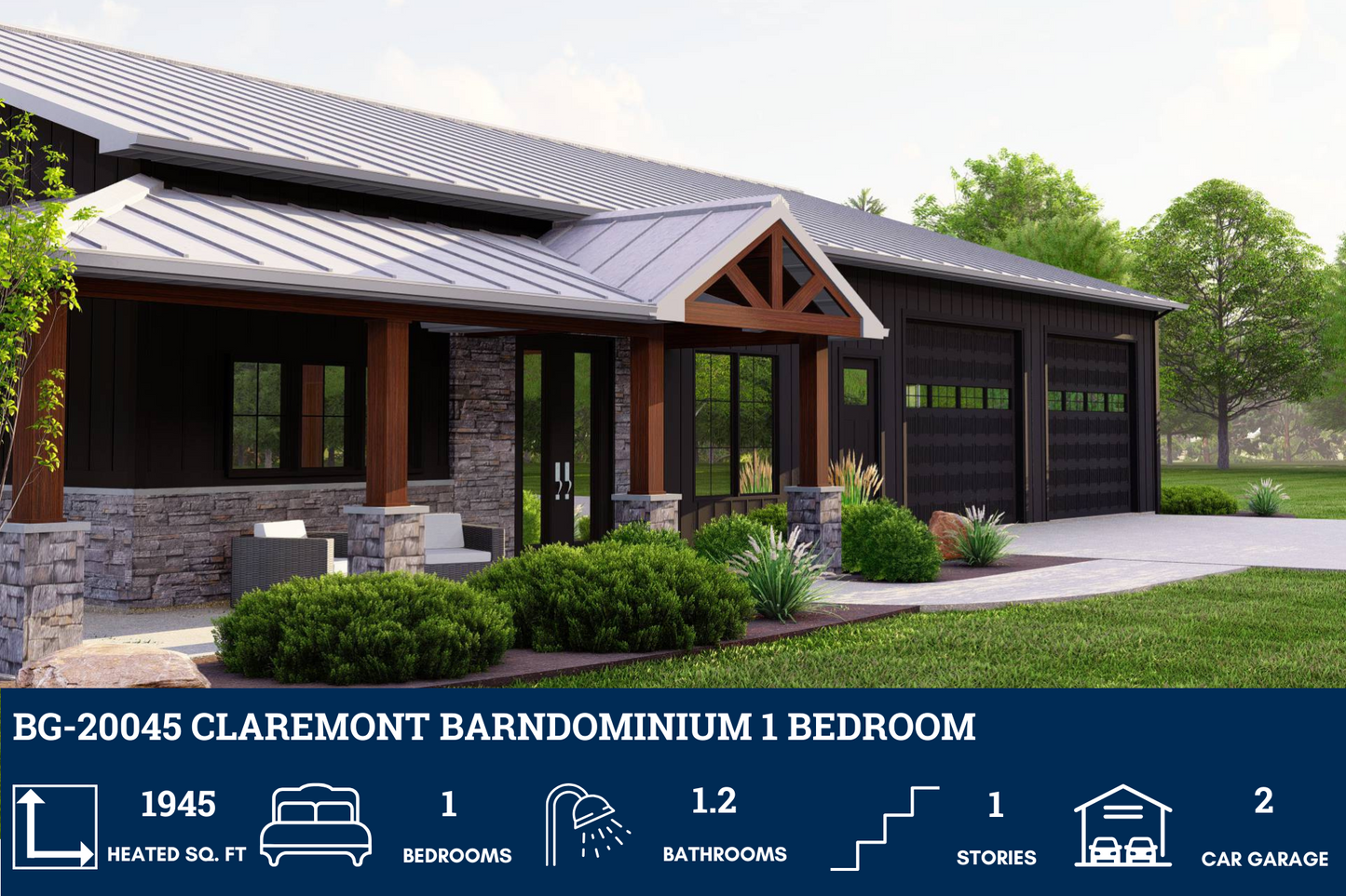 BG-20045 Claremont Barndominium House Plan