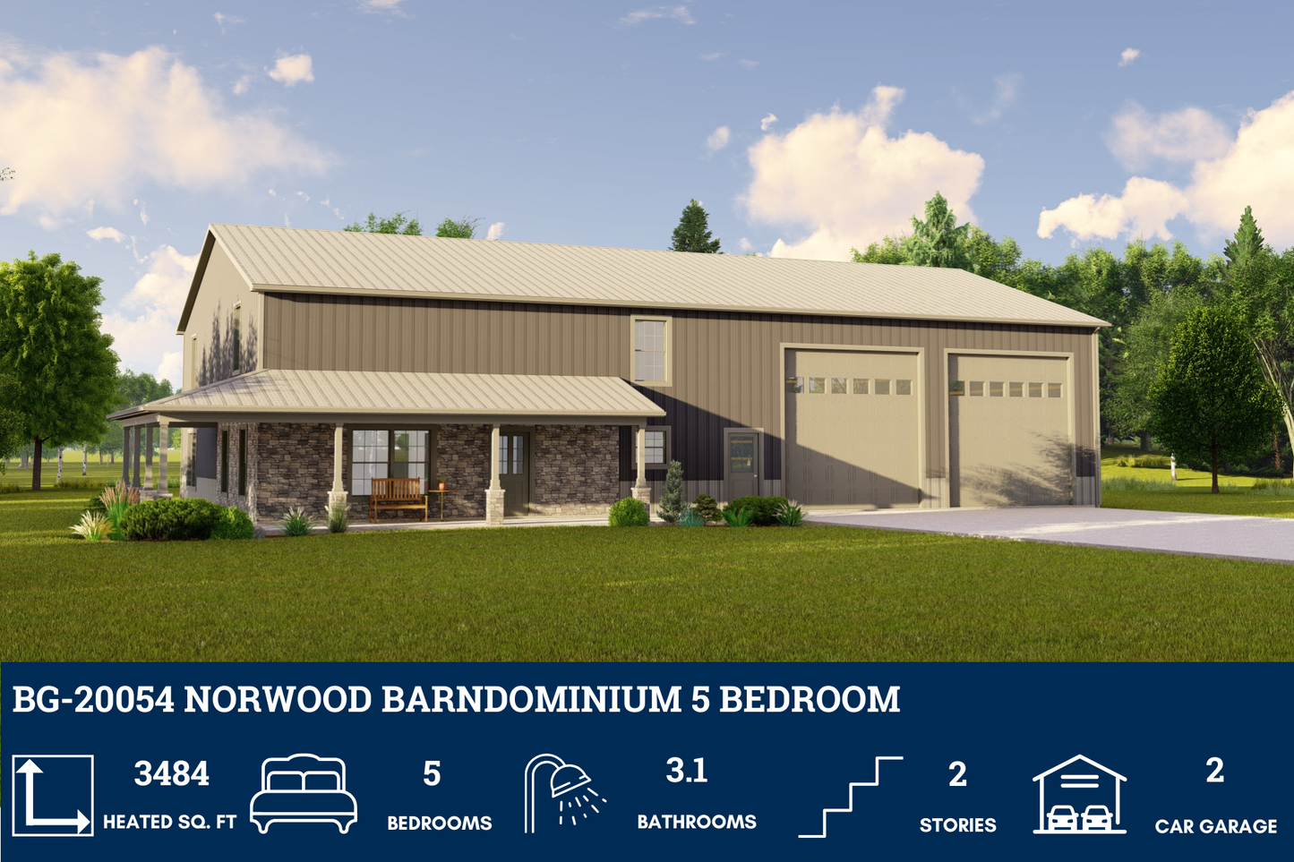 BG-20054 Norwood Barndominium House Plan