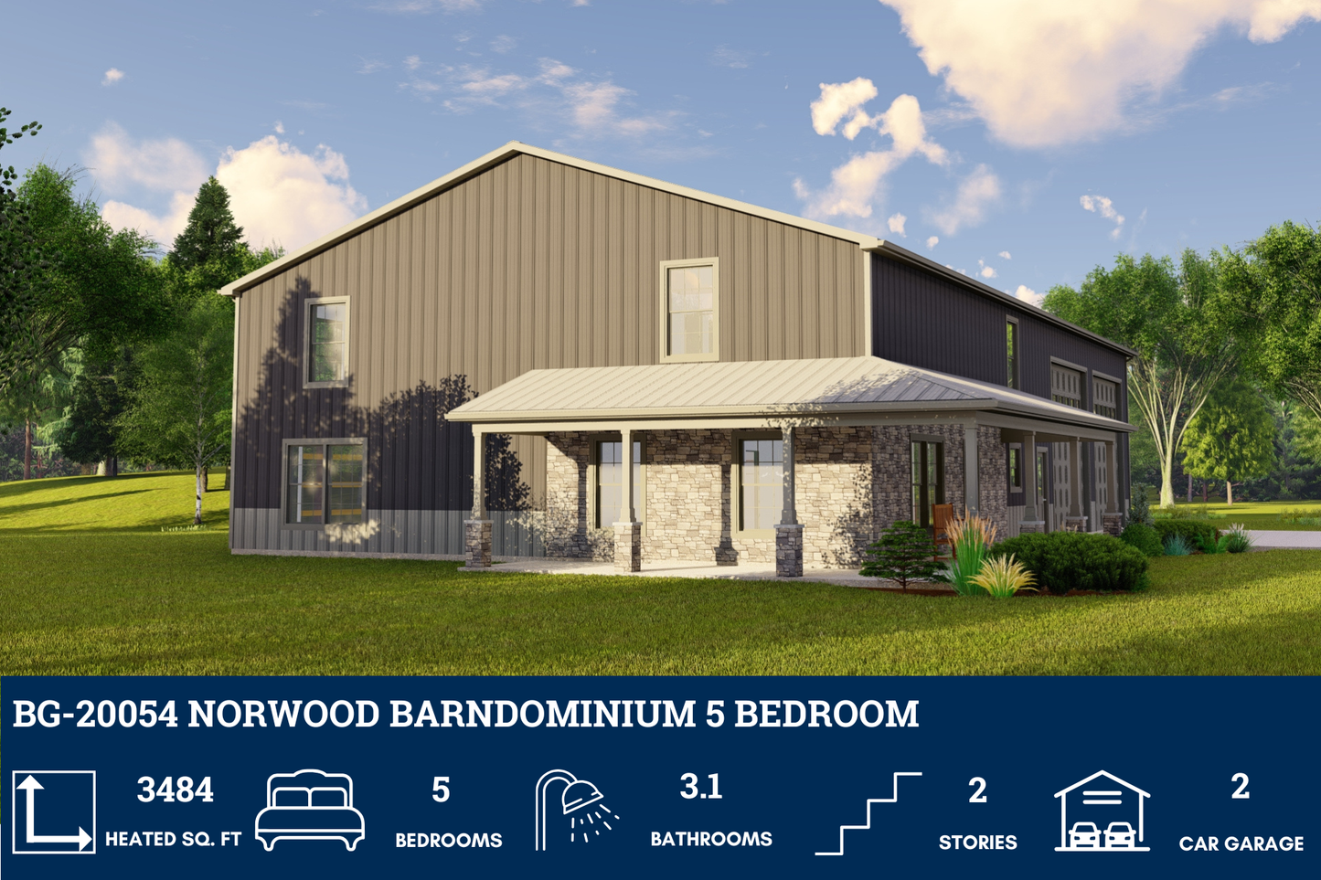BG-20054 Norwood Barndominium House Plan
