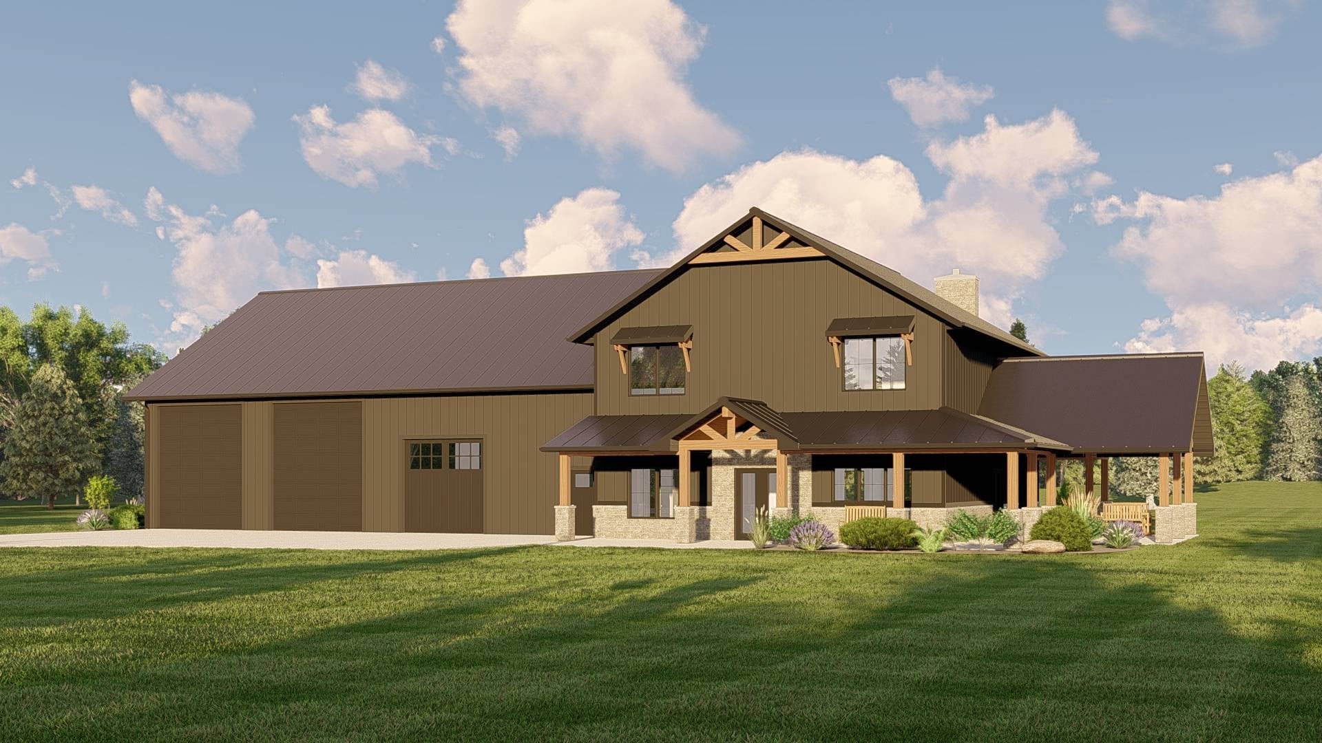 BG-20128 Ansel barndominium exterior rendering