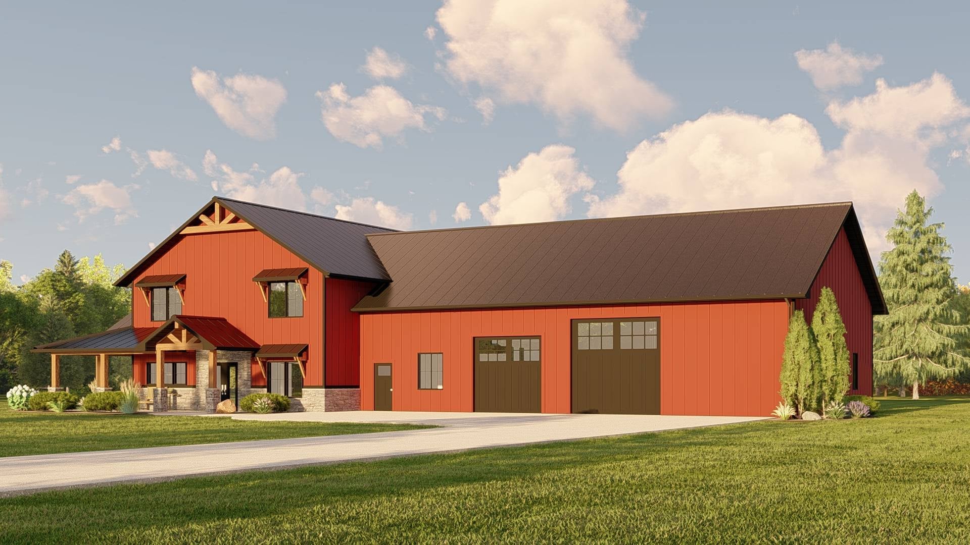 BG-20129 Bodie barndominium exterior rendering