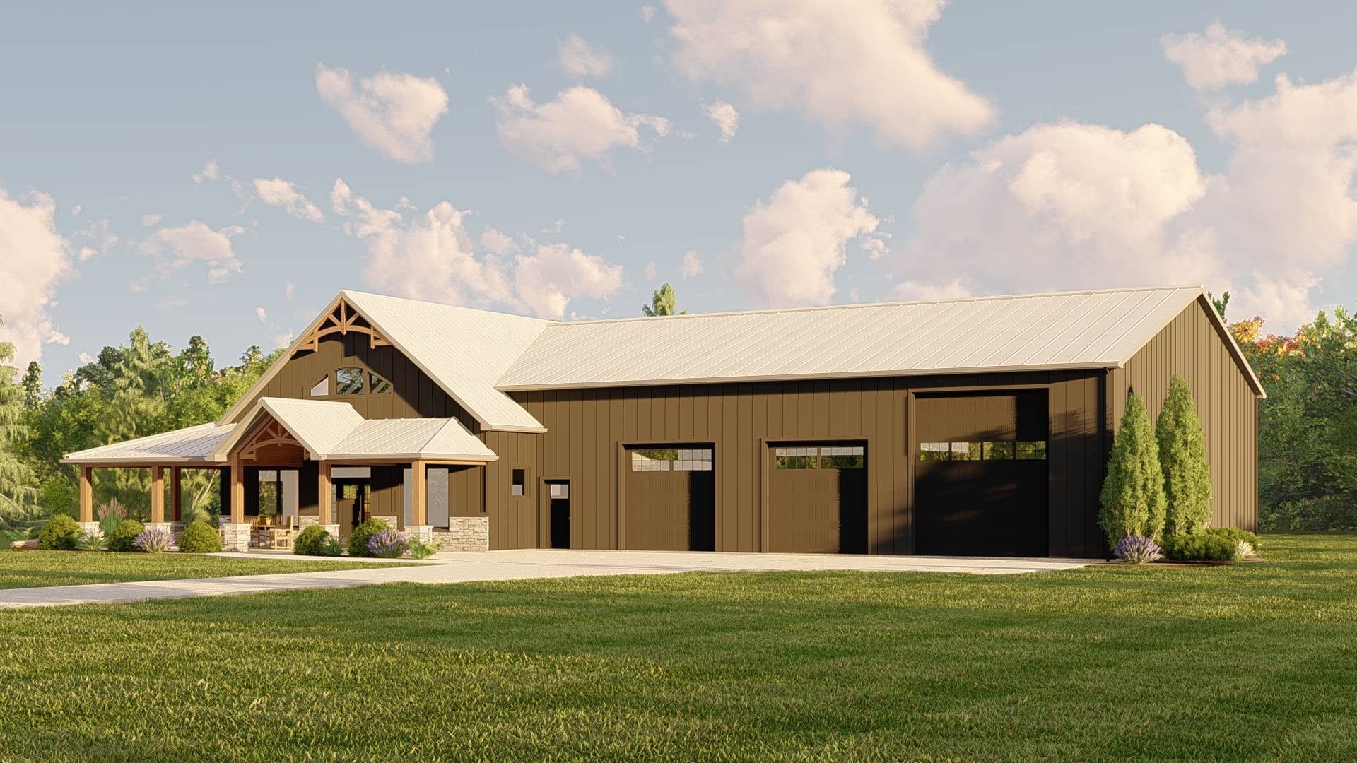 BG-20130 Cyrus barndominium exterior rendering