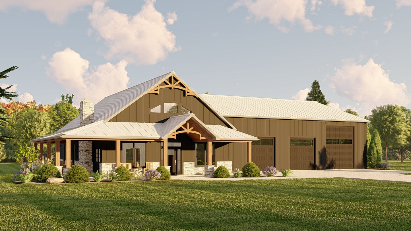 BG-20130 Cyrus barndominium exterior rendering