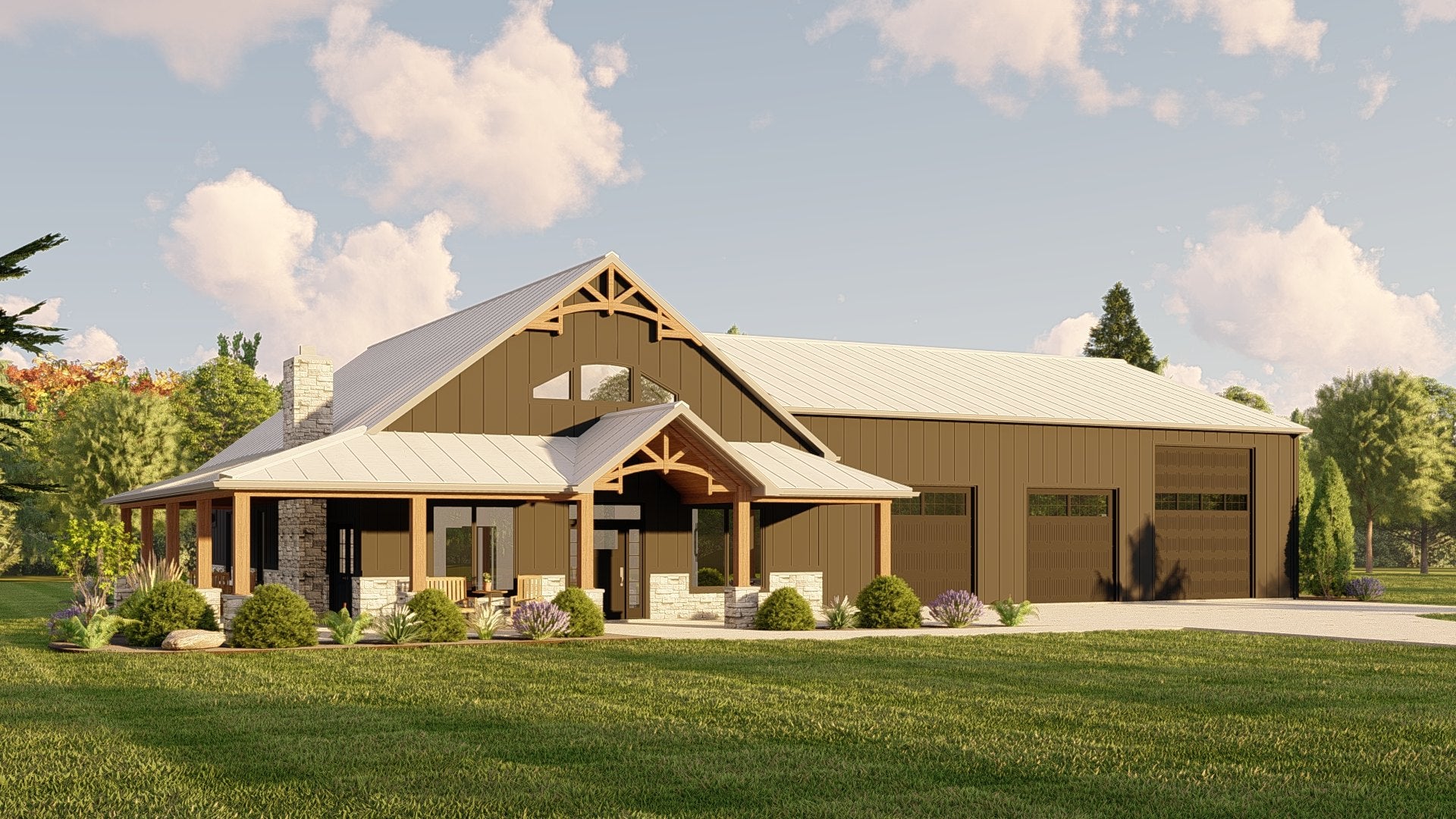 BG-20130 Cyrus barndominium exterior rendering