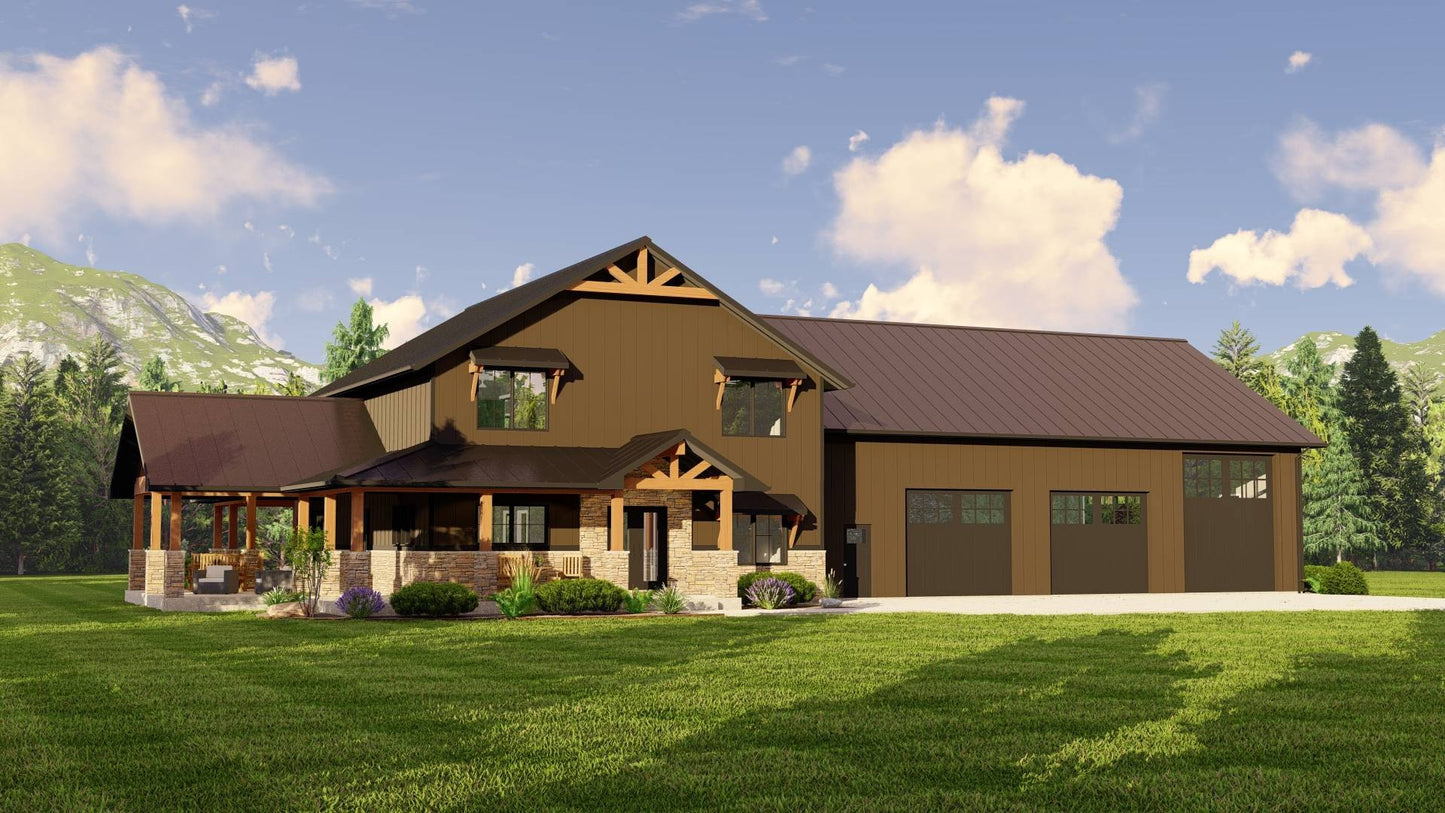 BG-20138 Milo barndominium exterior rendering