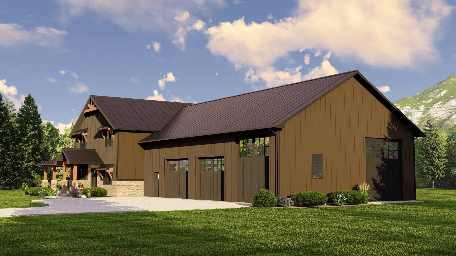 BG-20138 Milo barndominium exterior rendering