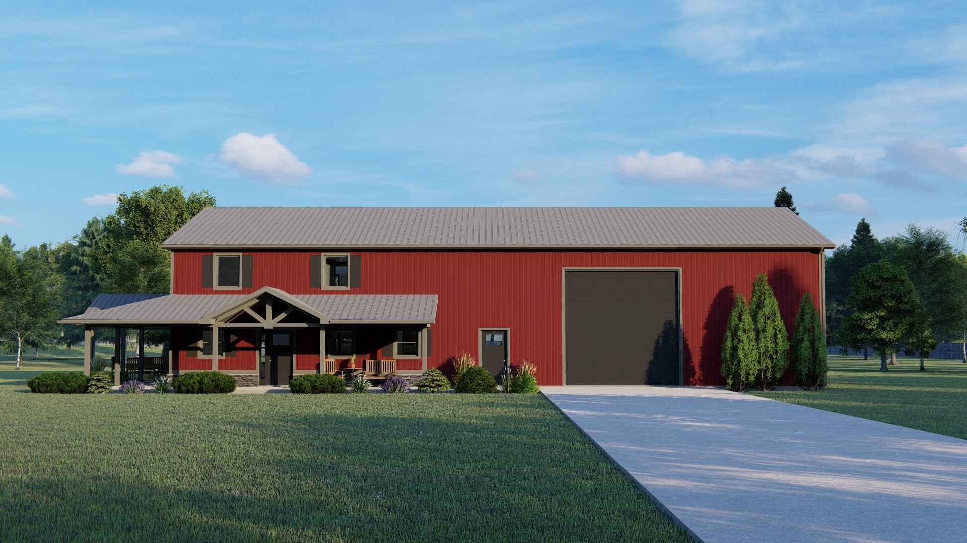 BG-20142 Piper barndominium exterior rendering
