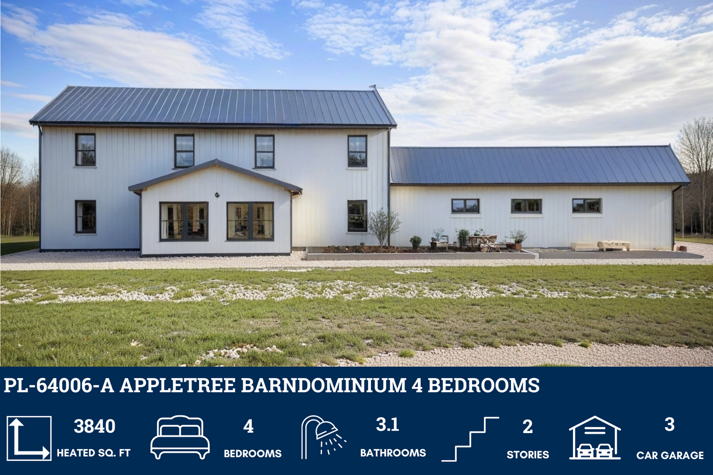 PL-64006-A Appletree Barndominium House Plan – Barndominium Plans