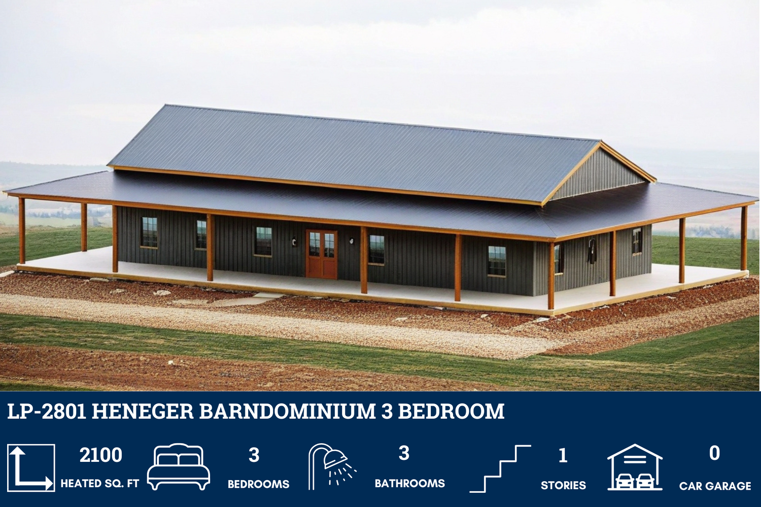 Barndominium House Plans with Wraparound Porch