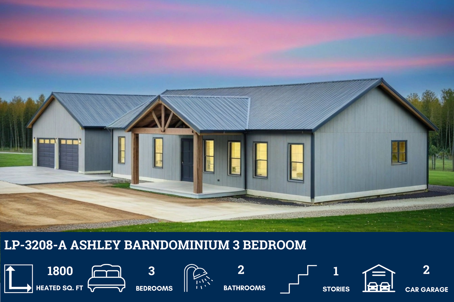 LP-3208-A Ashley Barndominium House Plan