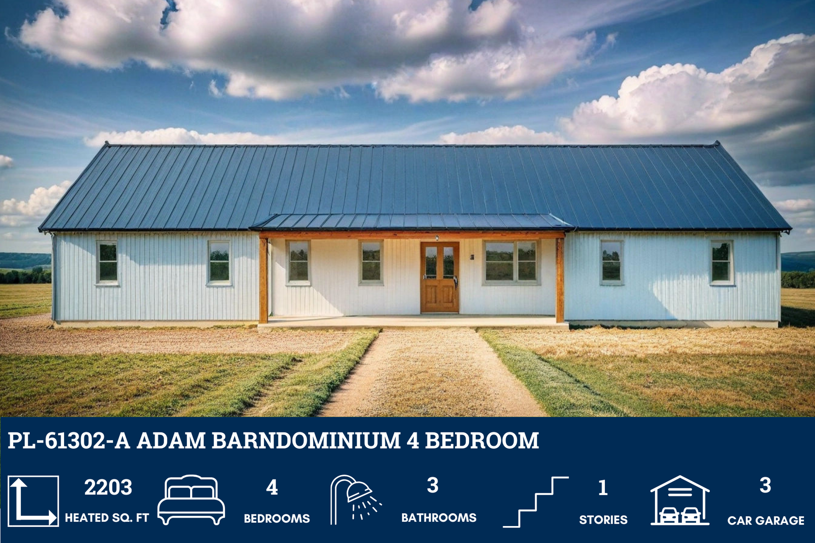 PL-61302-A Adam Barndominium House Plan – Barndominium Plans