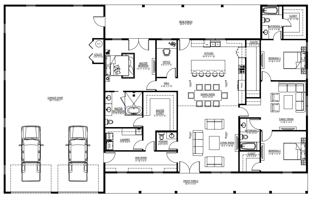 PL-61313-B Barbour Barndominium House Plan