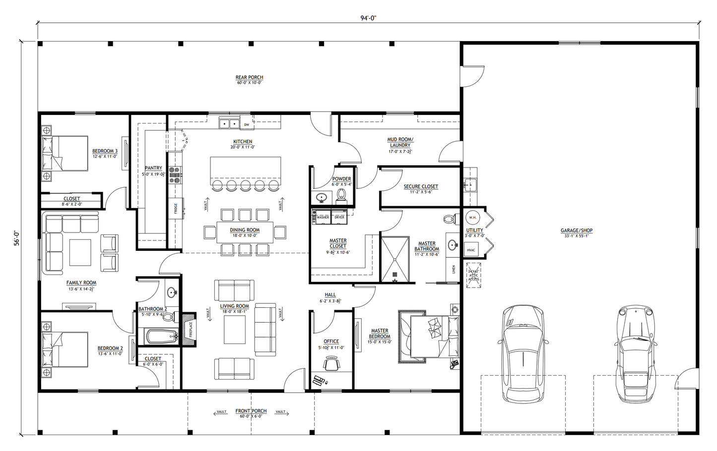 PL-61313-T Trinity Barndominium House Plan