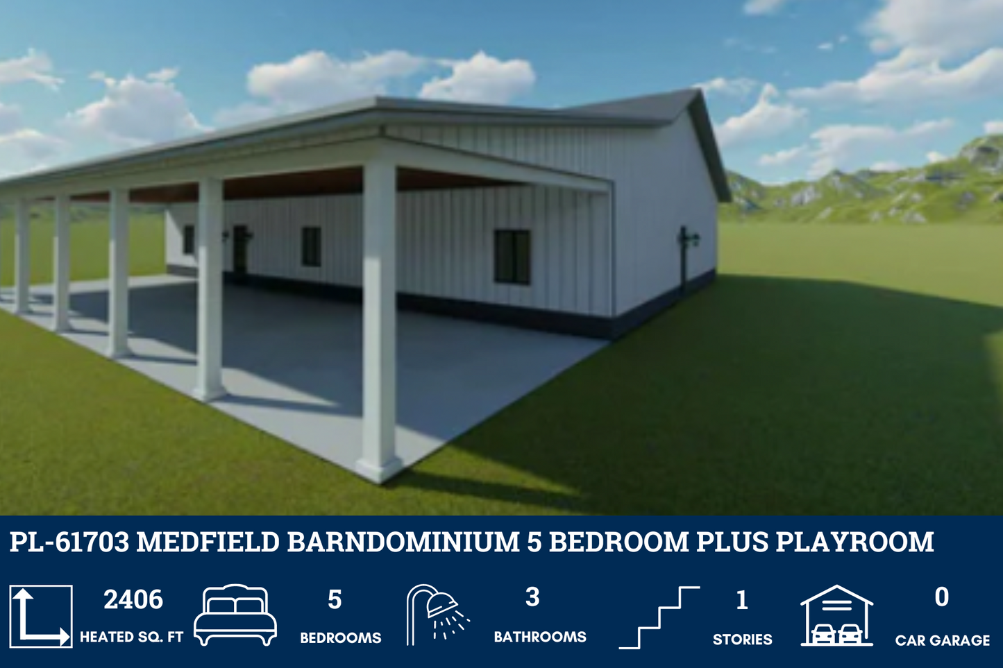 PL-61703 Medfield Barndominium House Plan