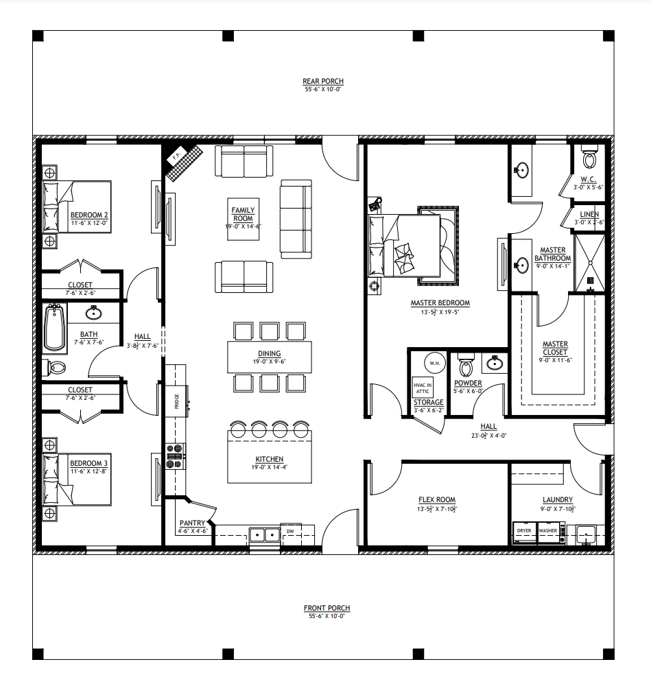 PL-62413 Theodore Barndominium House Plan