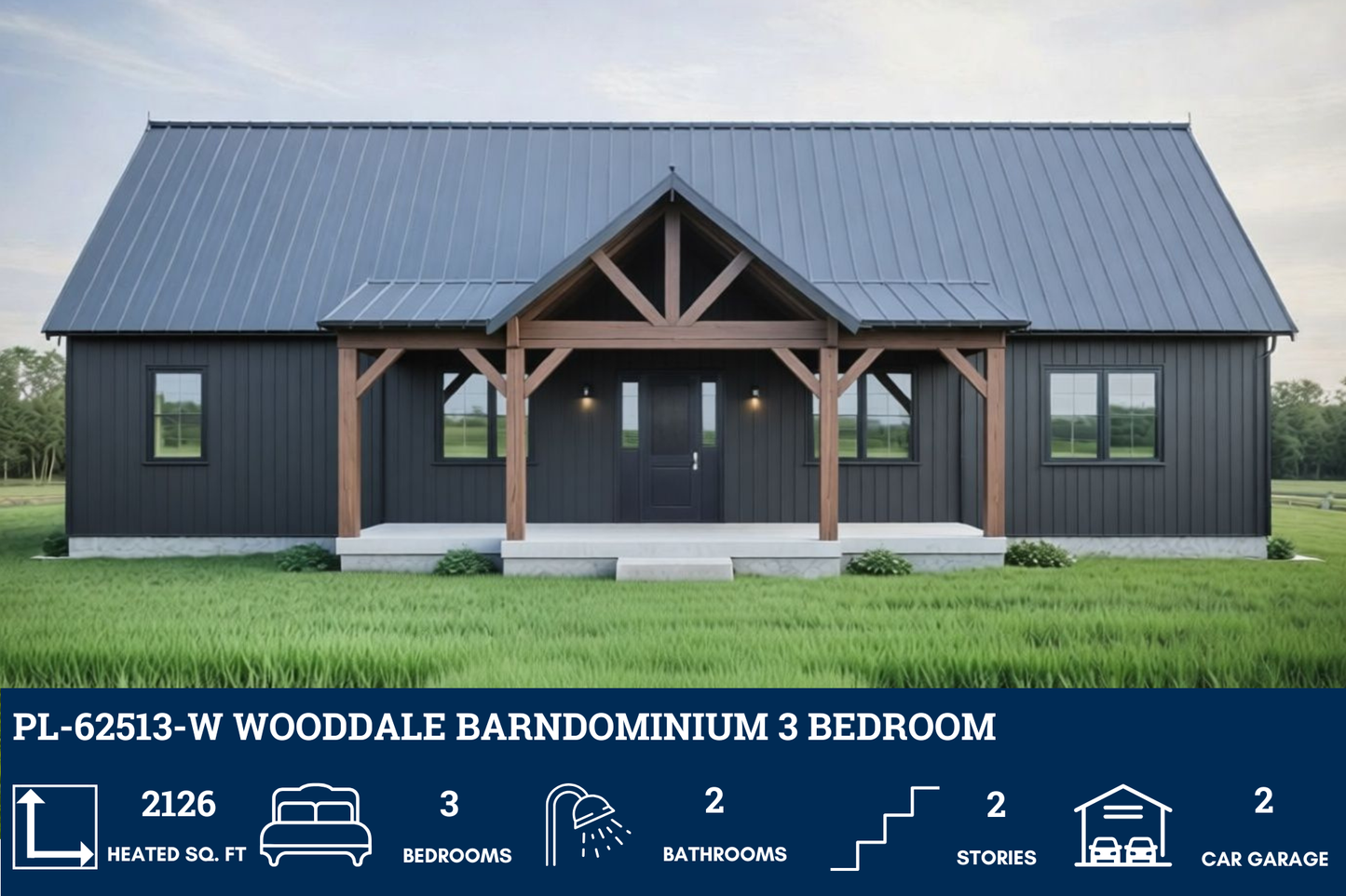 PL-62513-W Wooddale Barndominium House Plan