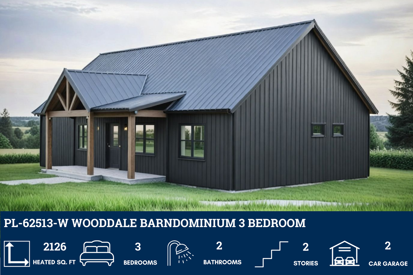 PL-62513-W Wooddale Barndominium House Plan
