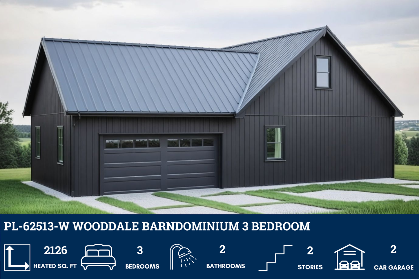 PL-62513-W Wooddale Barndominium House Plan