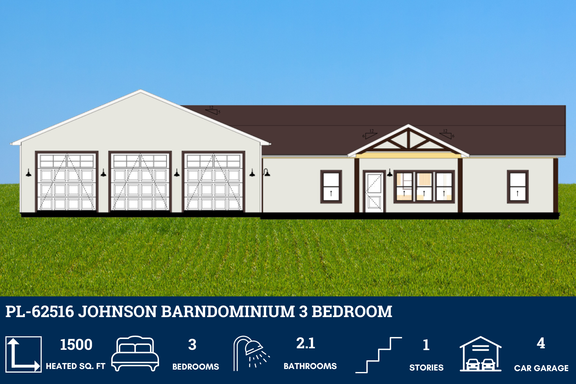 PL-62516 Johnson Barndominium House Plan – Barndominium Plans