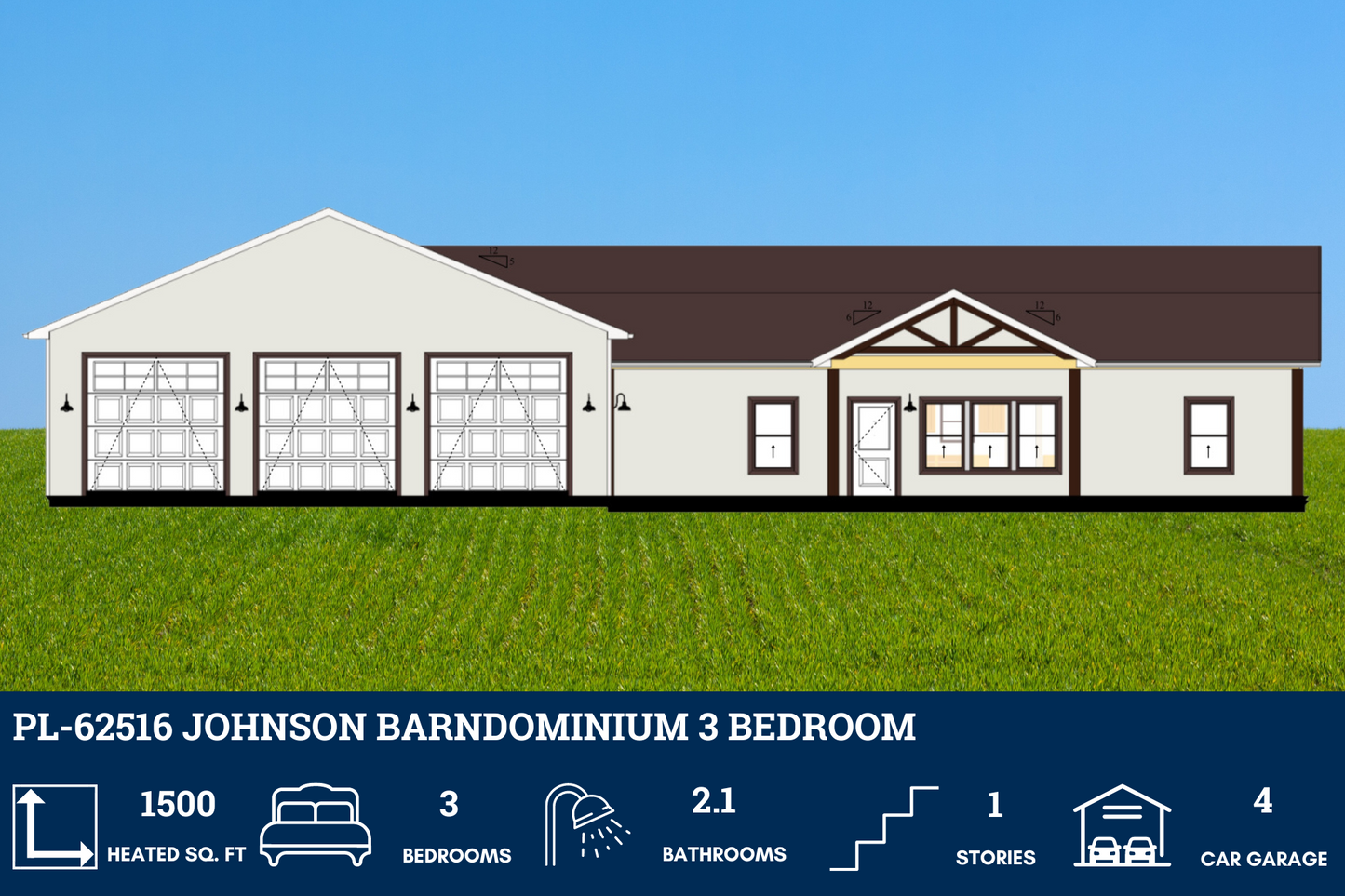 PL-62516 Johnson Barndominium House Plan