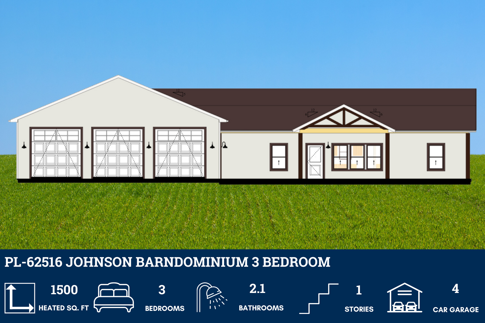 PL-62516 Johnson Barndominium House Plan – Barndominium Plans