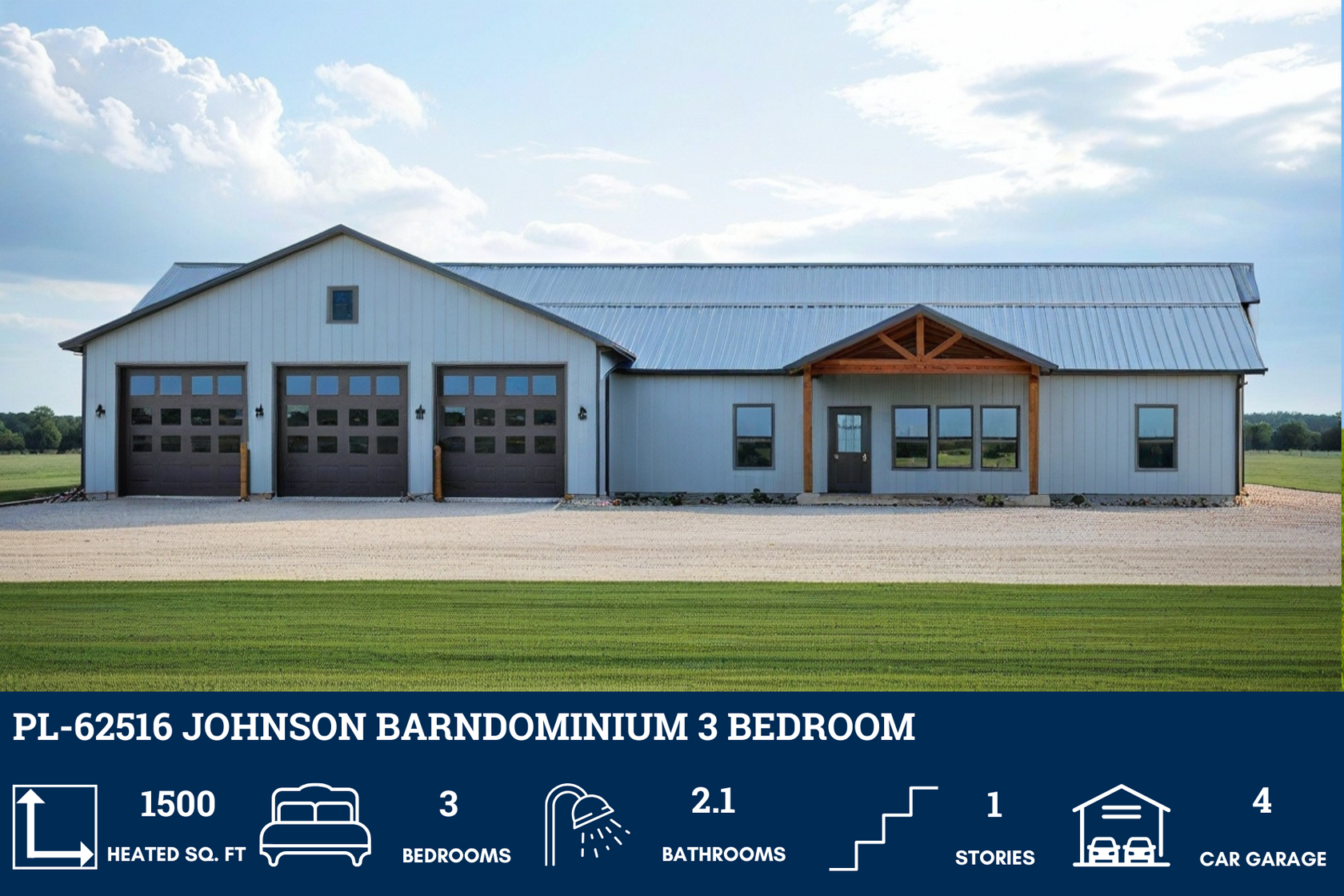 PL-62516 Johnson Barndominium House Plan – Barndominium Plans