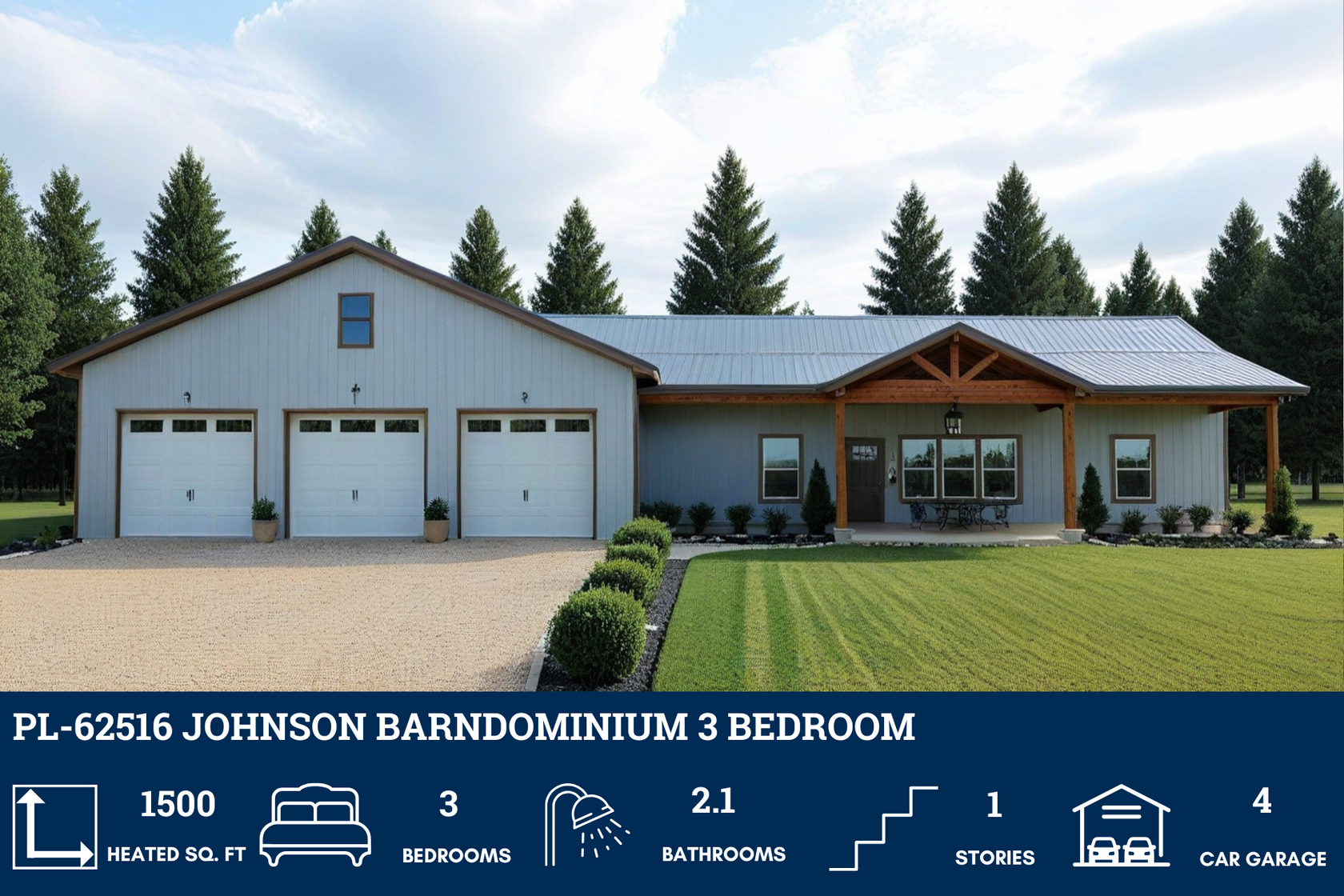 PL-62516 Johnson Barndominium House Plan – Barndominium Plans