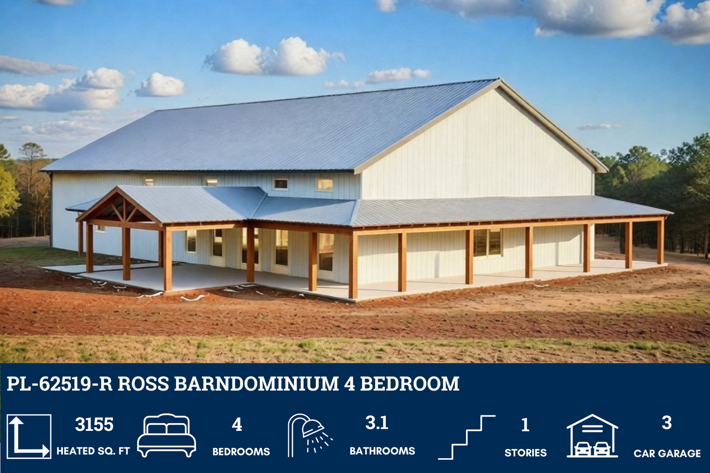 PL-62519-R Ross Barndominium House Plan