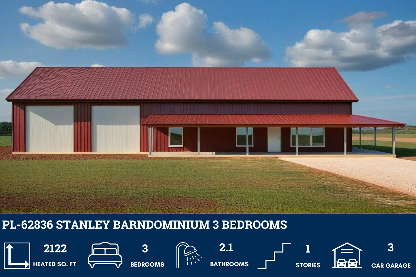 PL-62836 Stanley Barndominium House Plan