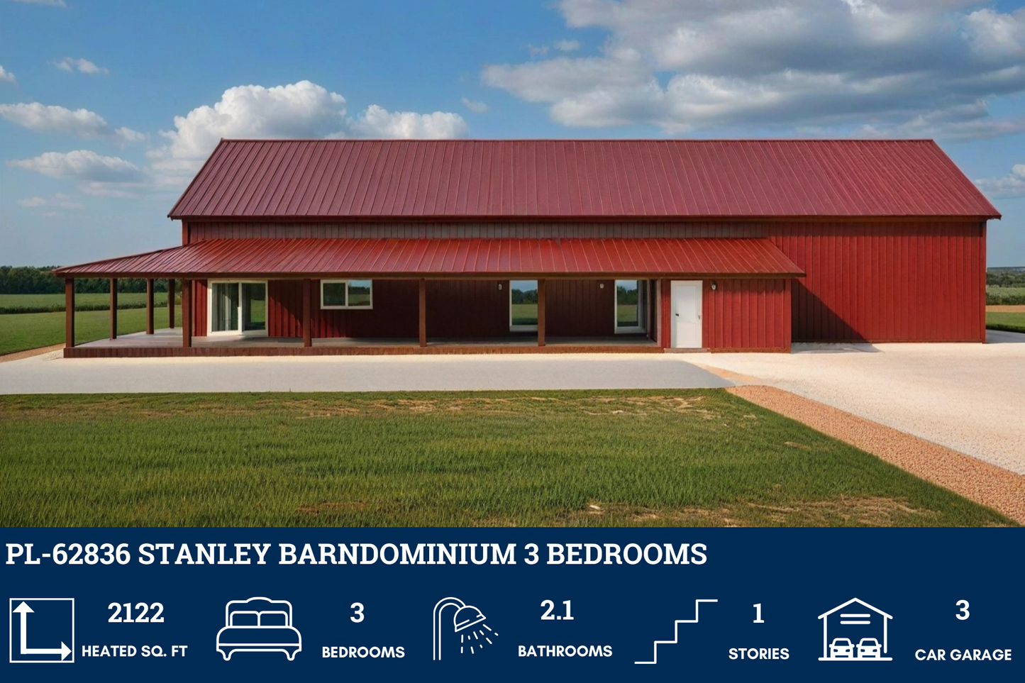 PL-62836 Stanley Barndominium House Plan