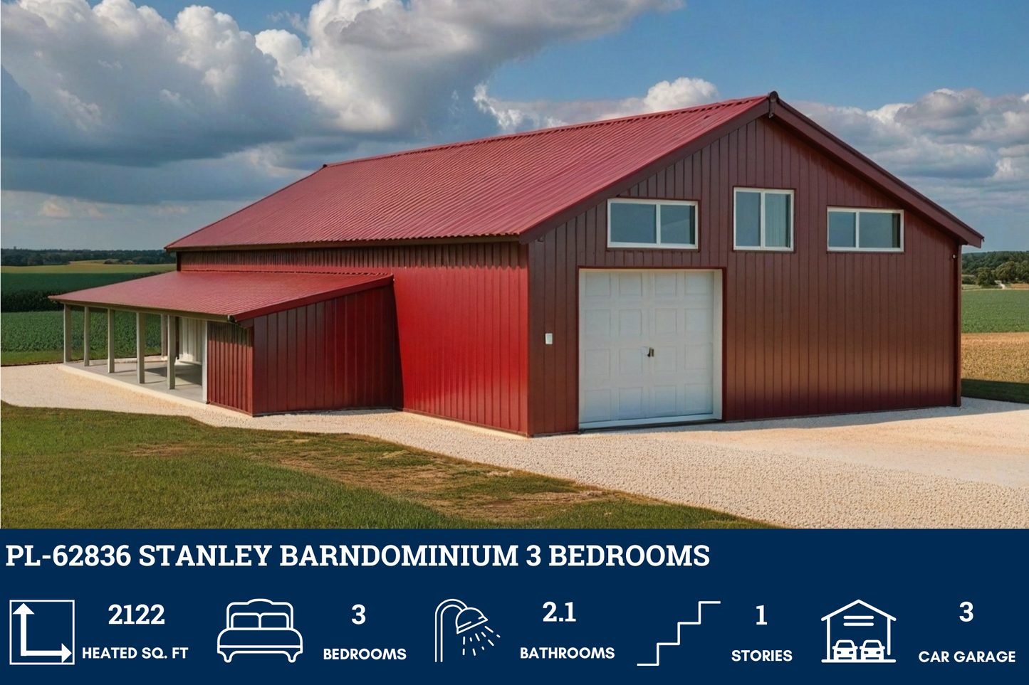 PL-62836 Stanley Barndominium House Plan