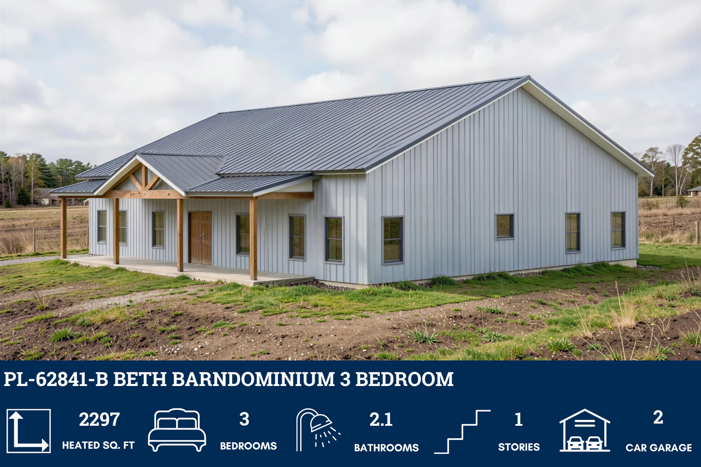 PL-62841-B Beth Barndominium House Plan