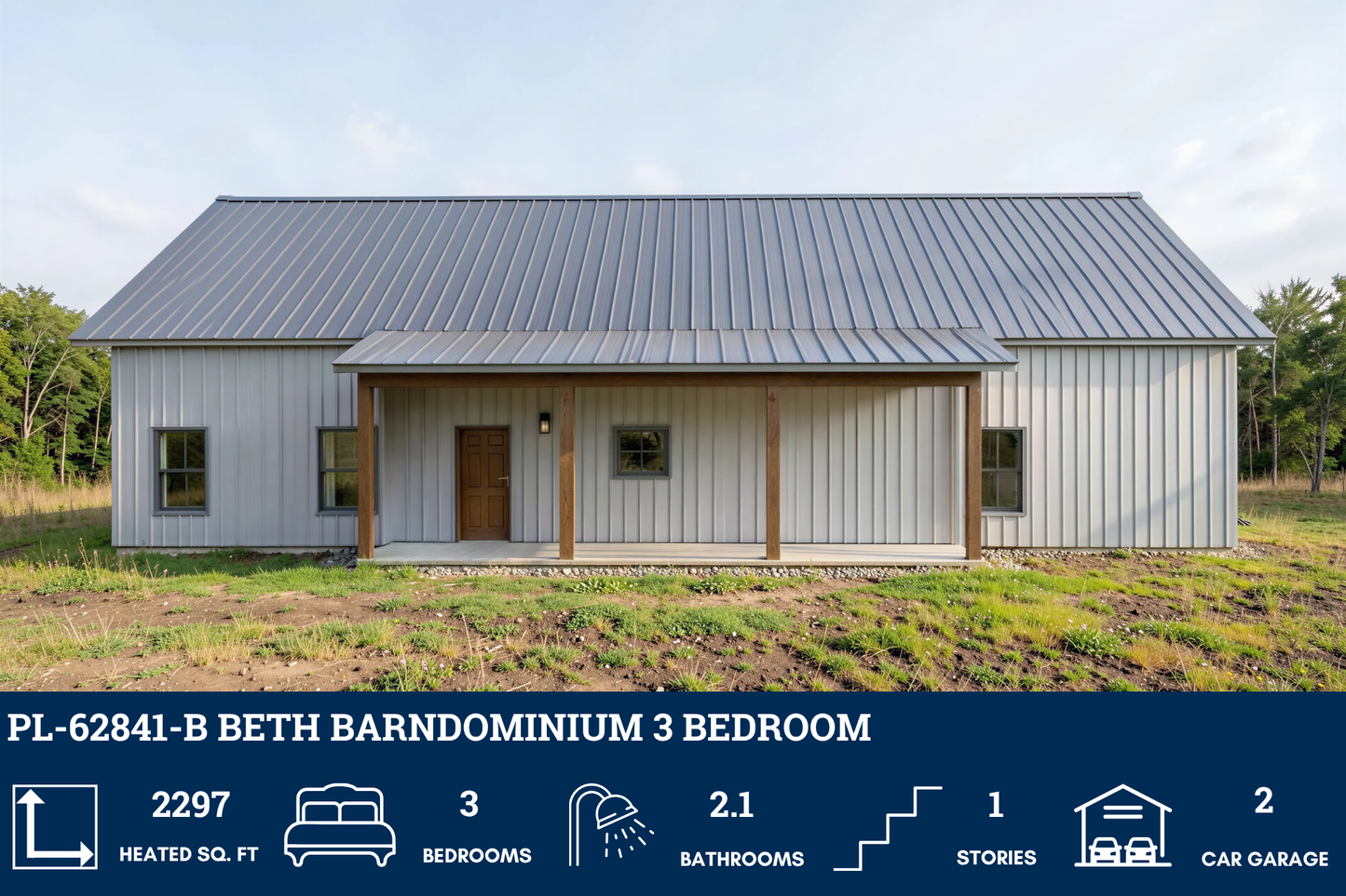 PL-62841-B Beth Barndominium House Plan