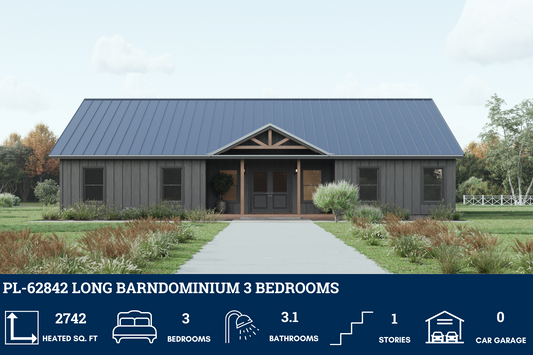 PL-62842 Long Barndominium House Plan