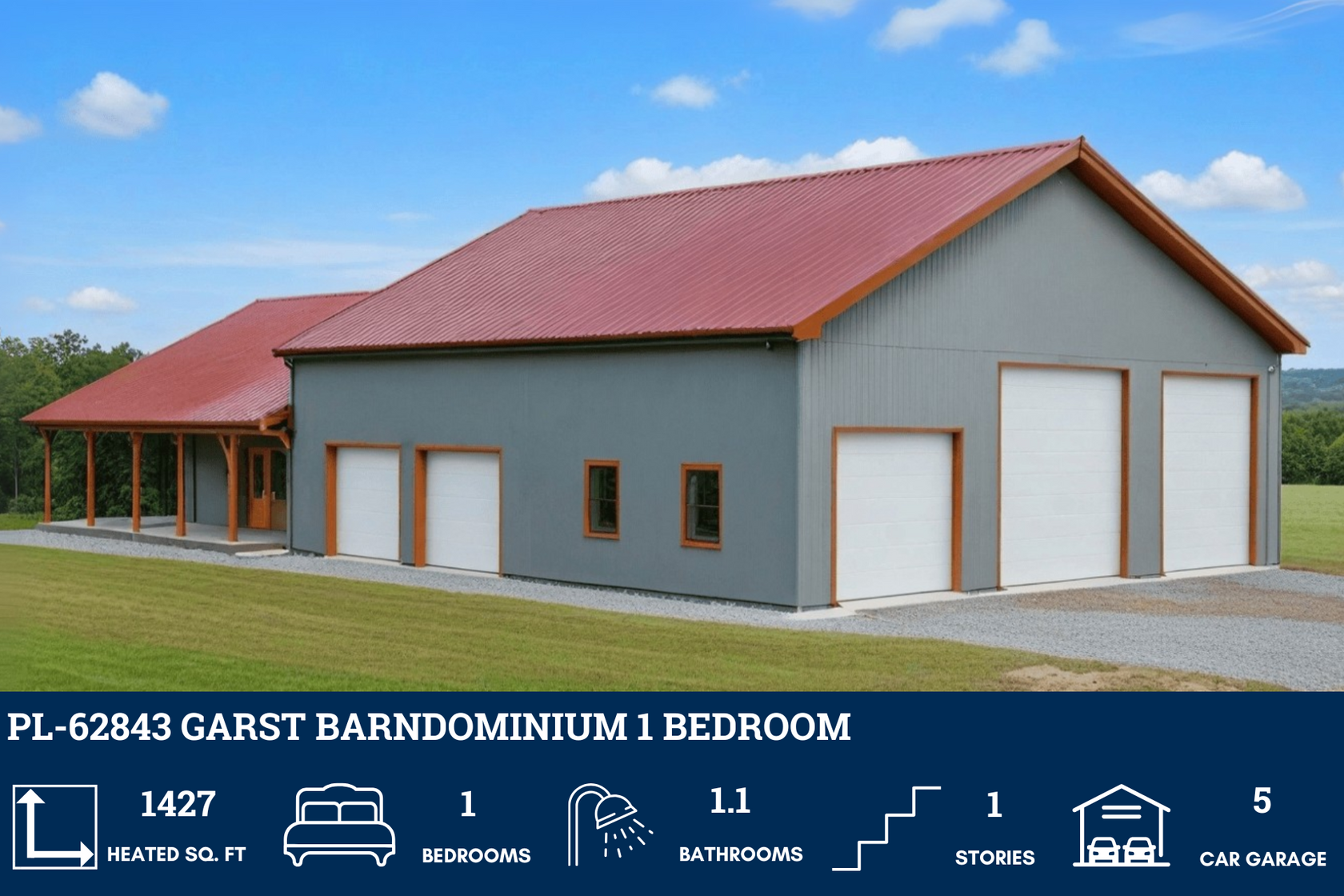 PL-62843 Garst Barndominium House Plan – Barndominium Plans