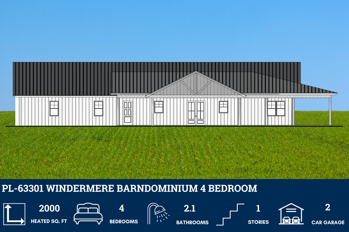 PL-63301 Windermere Barndominium House Plan