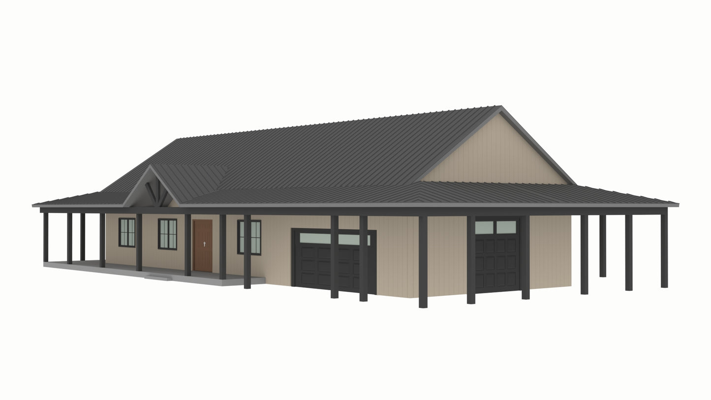 PL-64017-L Lee Barndominium House Plan