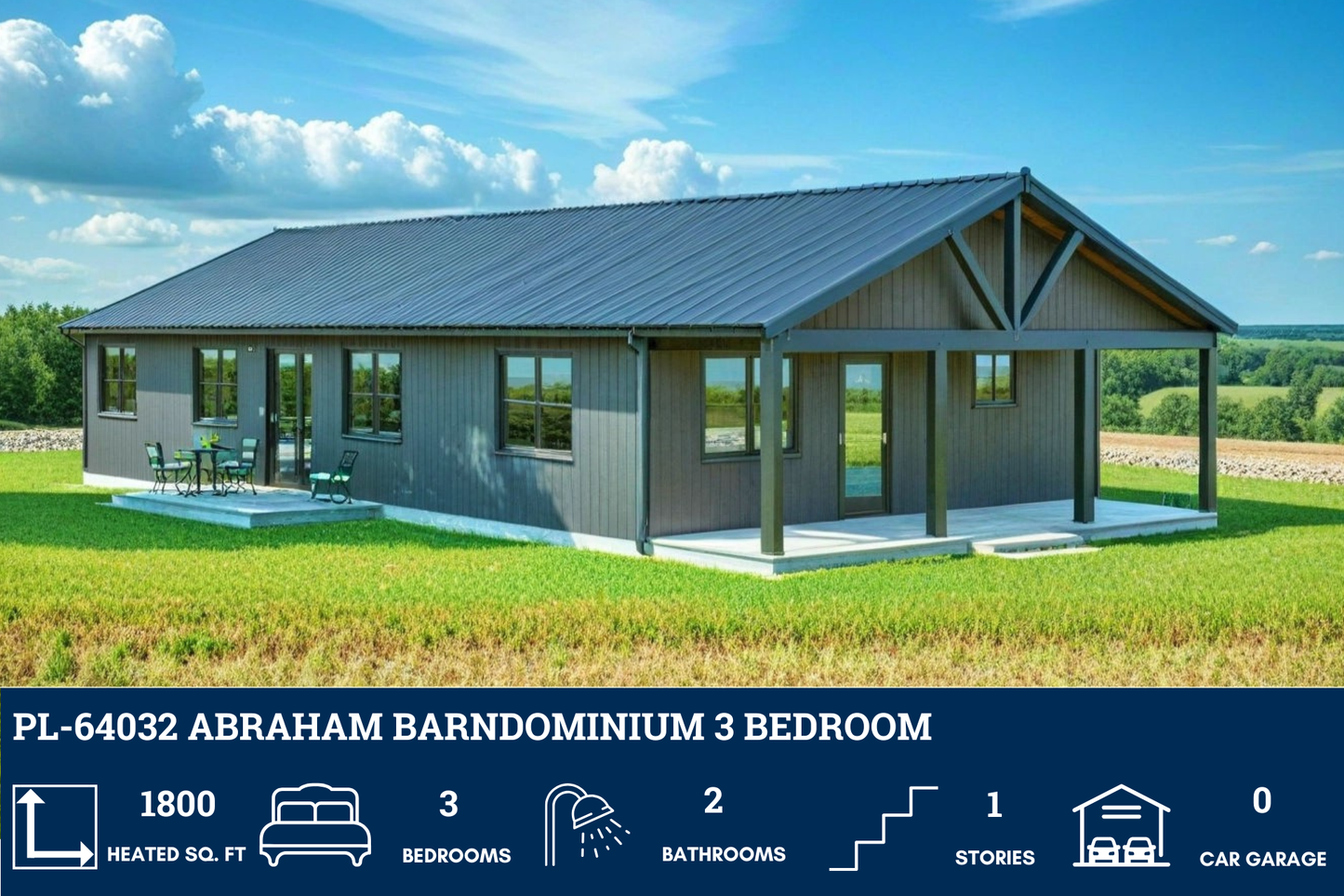 PL-64032 Abraham Barndominium House Plan