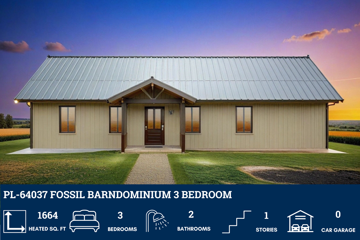 PL-64037 Fossil Barndominium House Plan