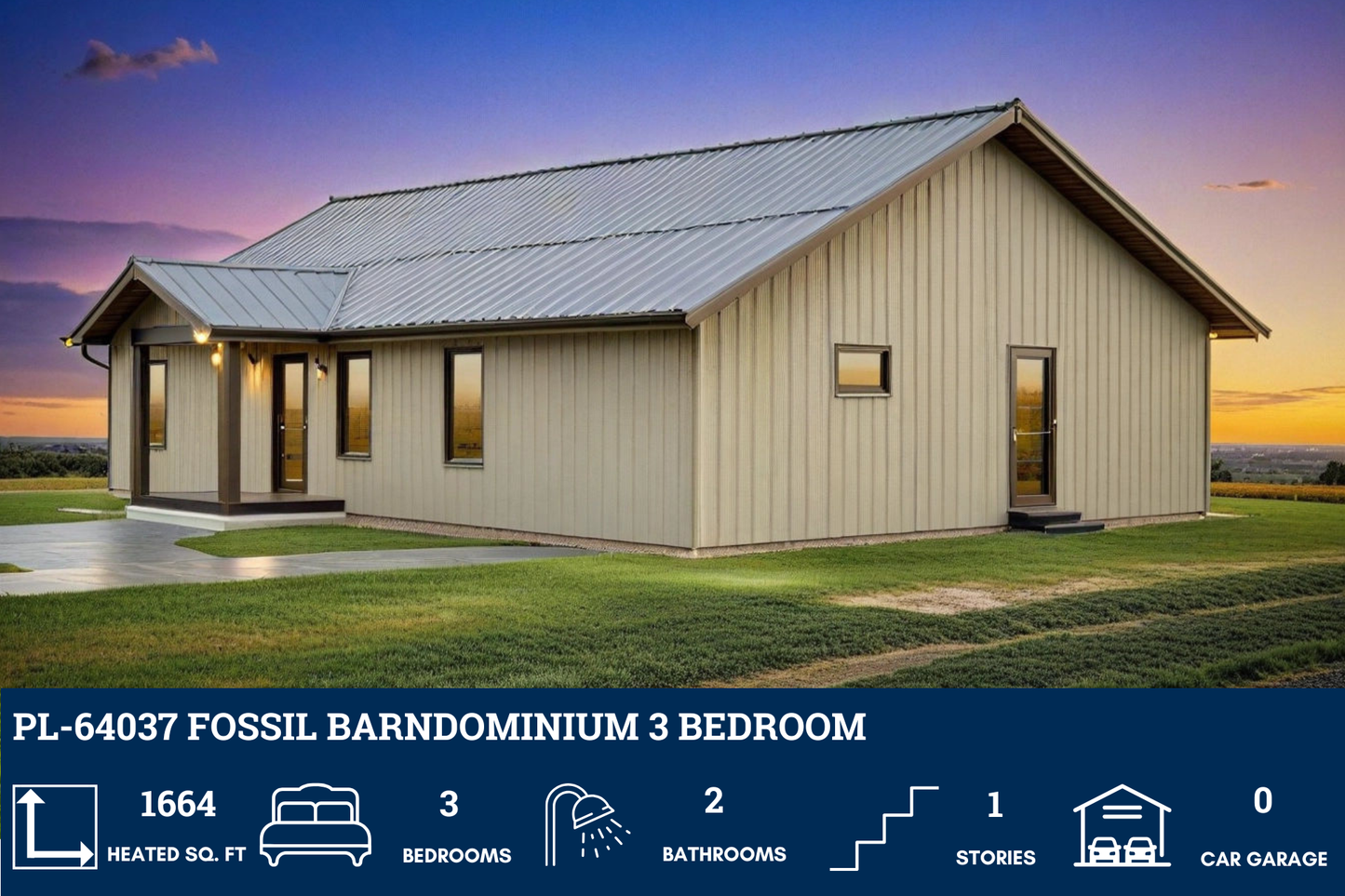 PL-64037 Fossil Barndominium House Plan