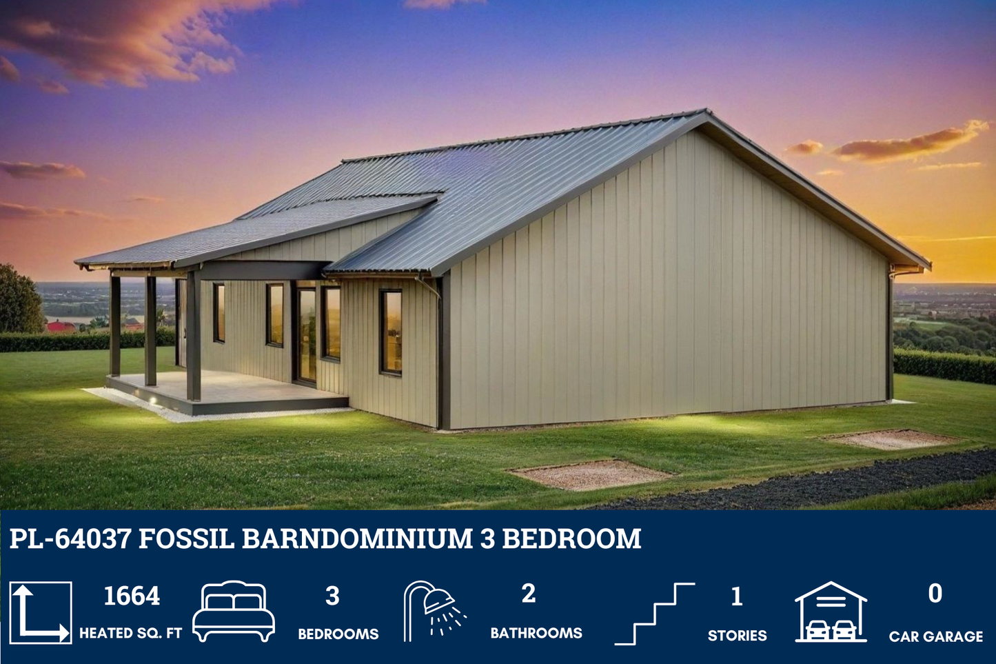 PL-64037 Fossil Barndominium House Plan