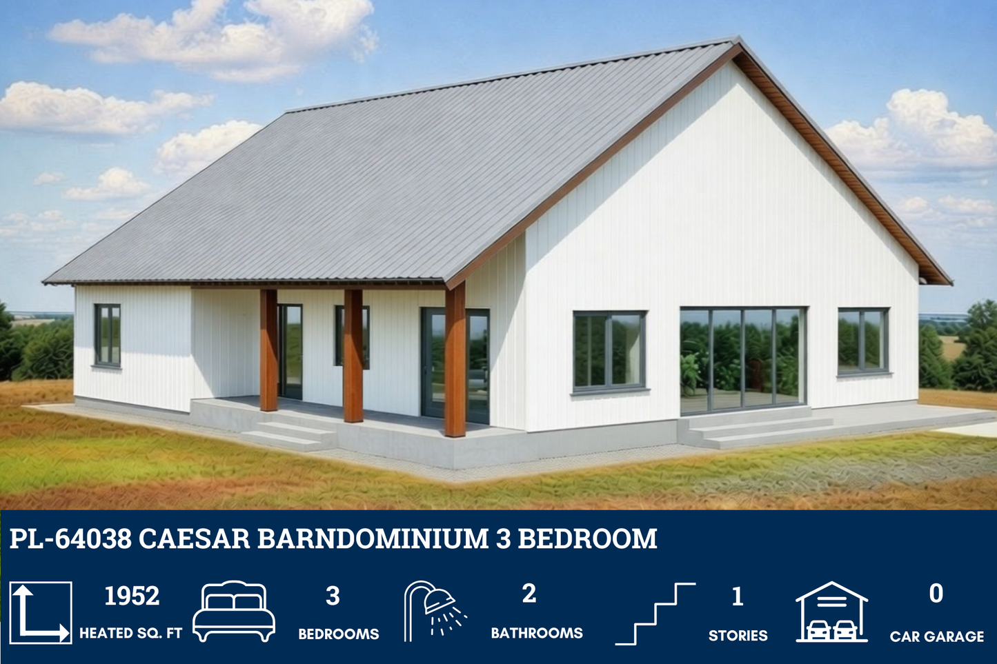 PL-64038 Caesar Barndominium House Plan