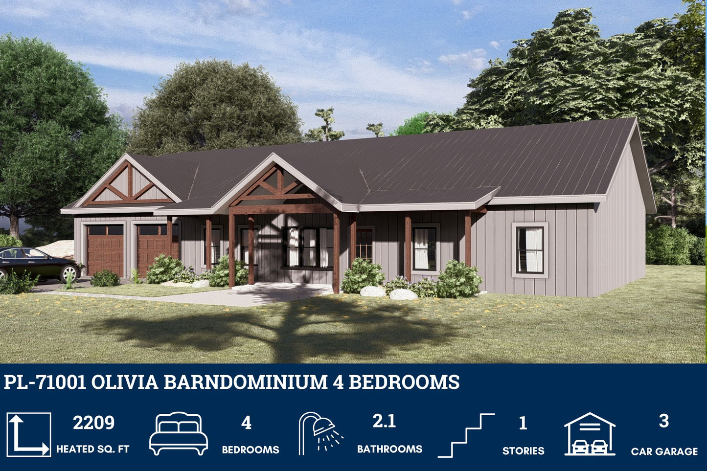 PL-71001 Olivia Barndominium House Plan